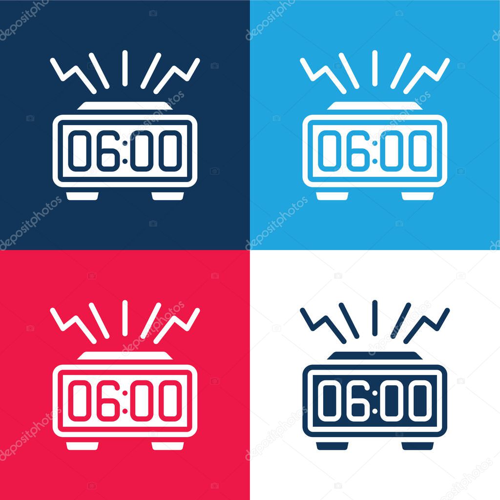 Alarm Clock blue and red four color minimal icon set