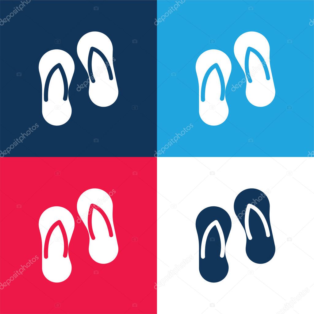 Beach Slippers blue and red four color minimal icon set