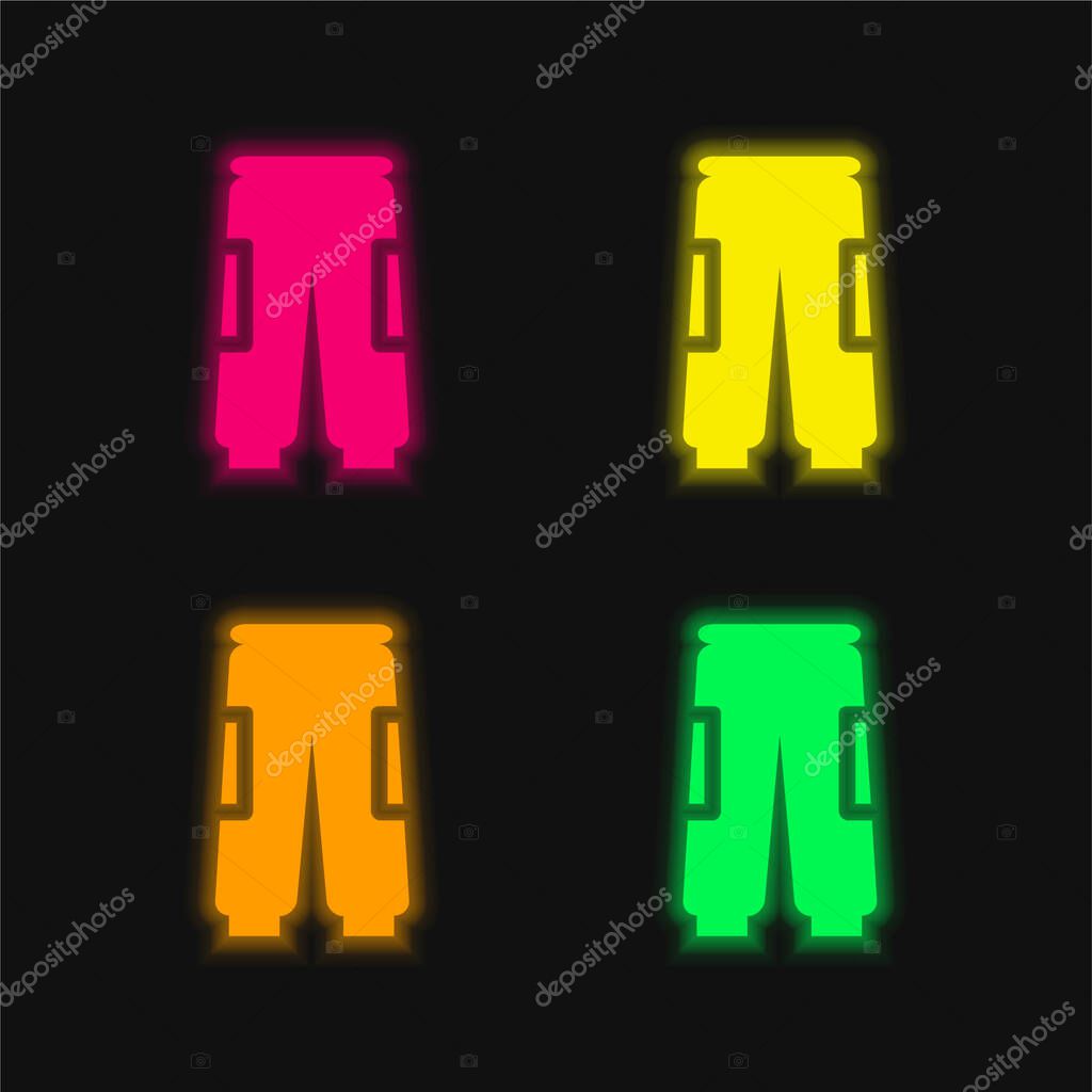 Bag Pants four color glowing neon vector icon