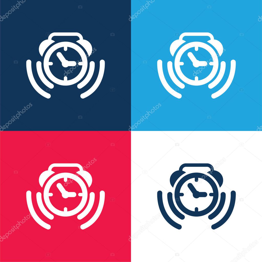 Alarm Clock Ringing Symbol blue and red four color minimal icon set