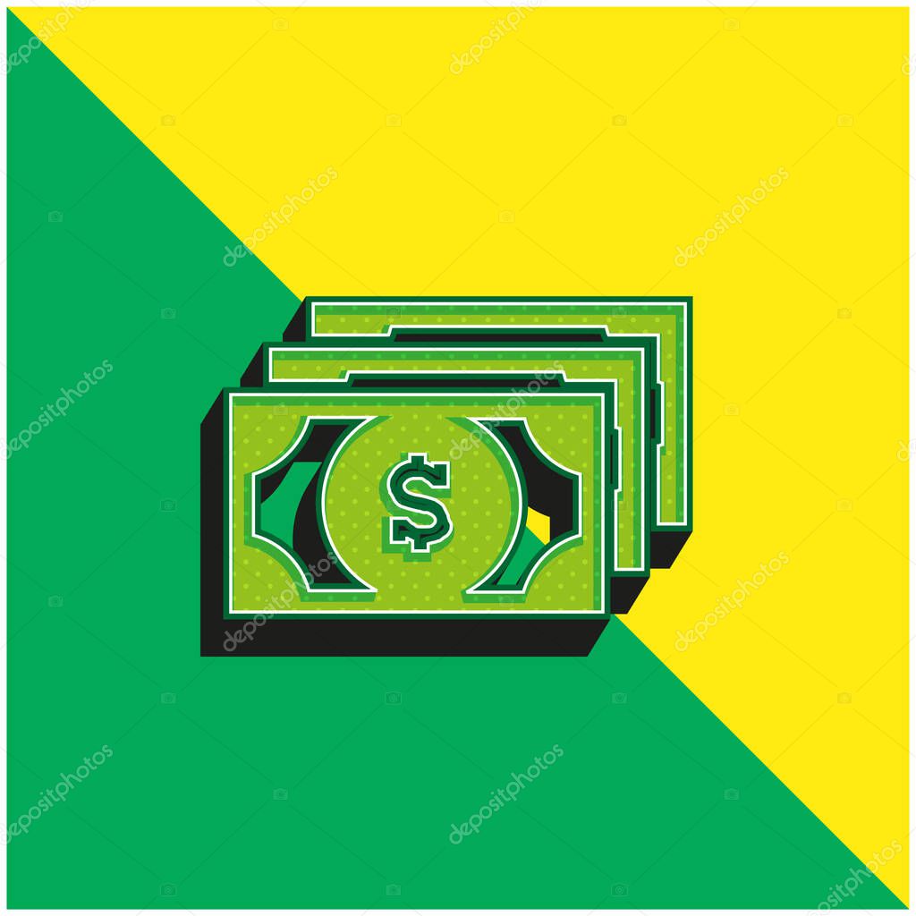 Bills Of Dollars Green and yellow modern 3d vector icon logo