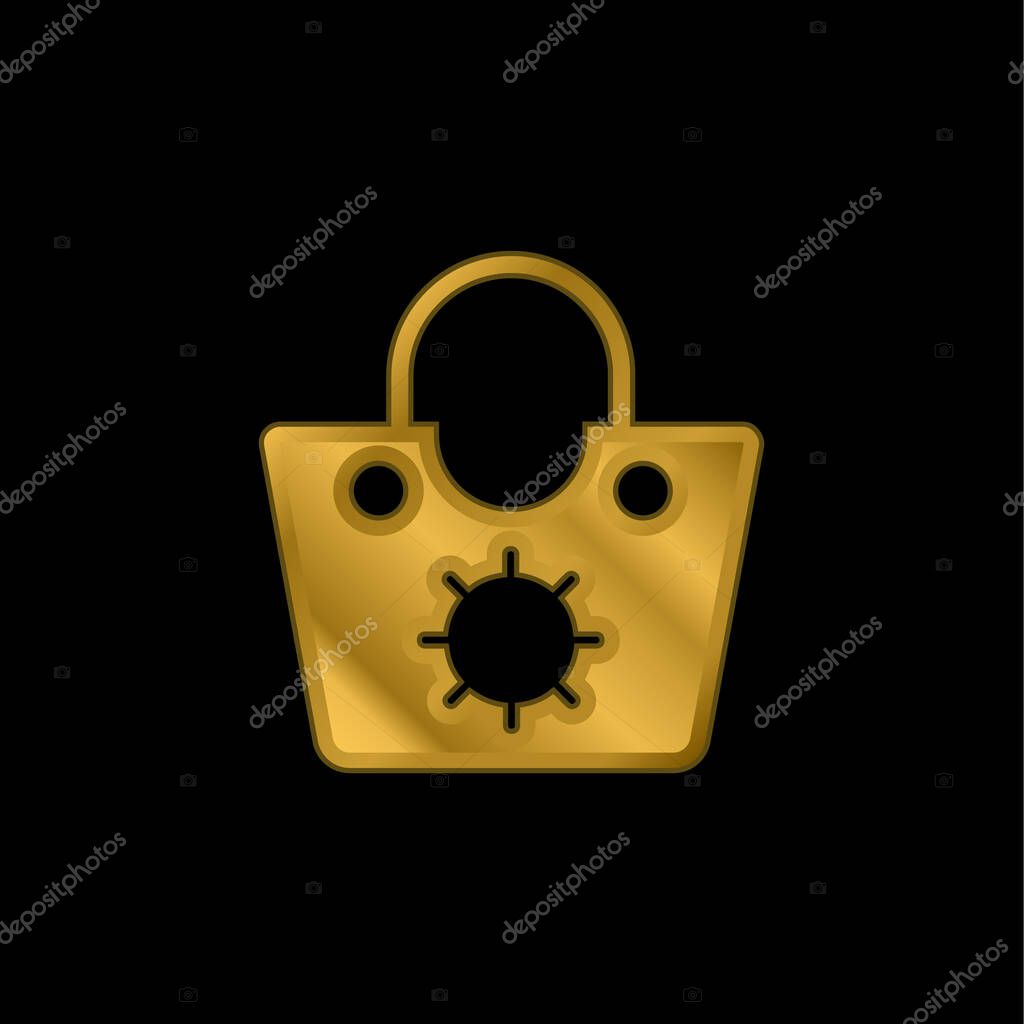 Bag gold plated metalic icon or logo vector