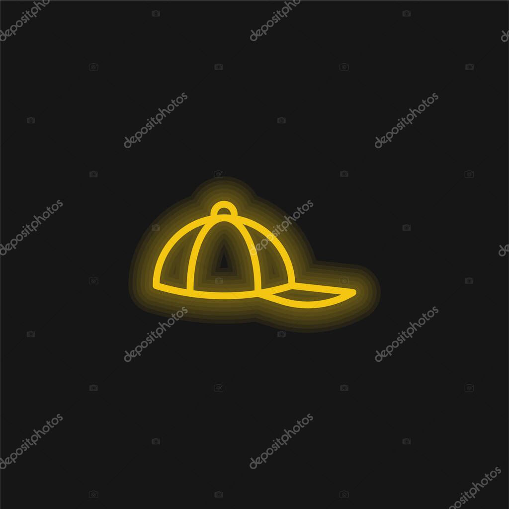 Baseball Cap yellow glowing neon icon