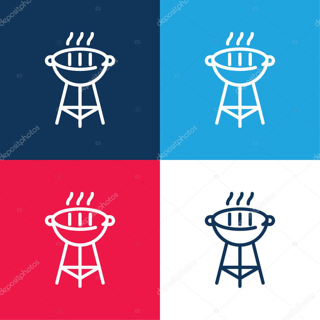Barbecue Grill blue and red four color minimal icon set