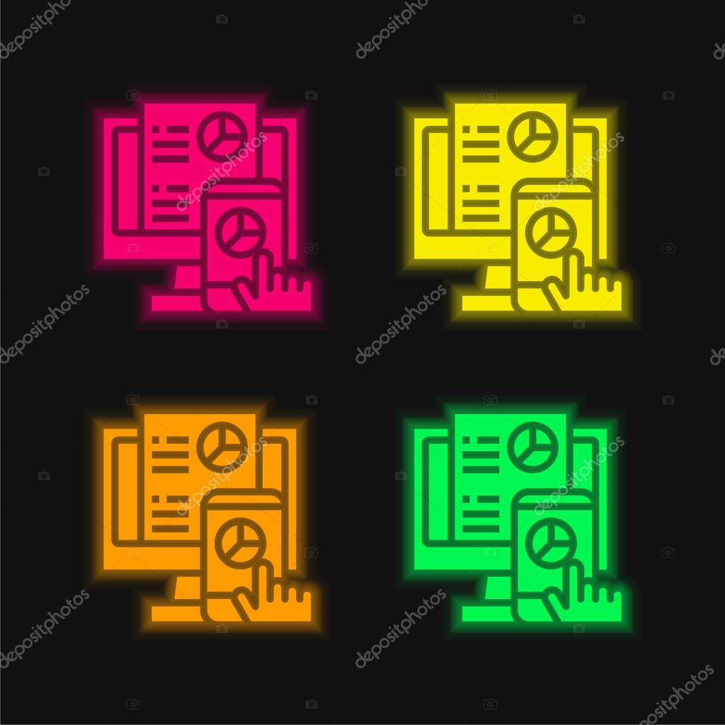 Analysis four color glowing neon vector icon
