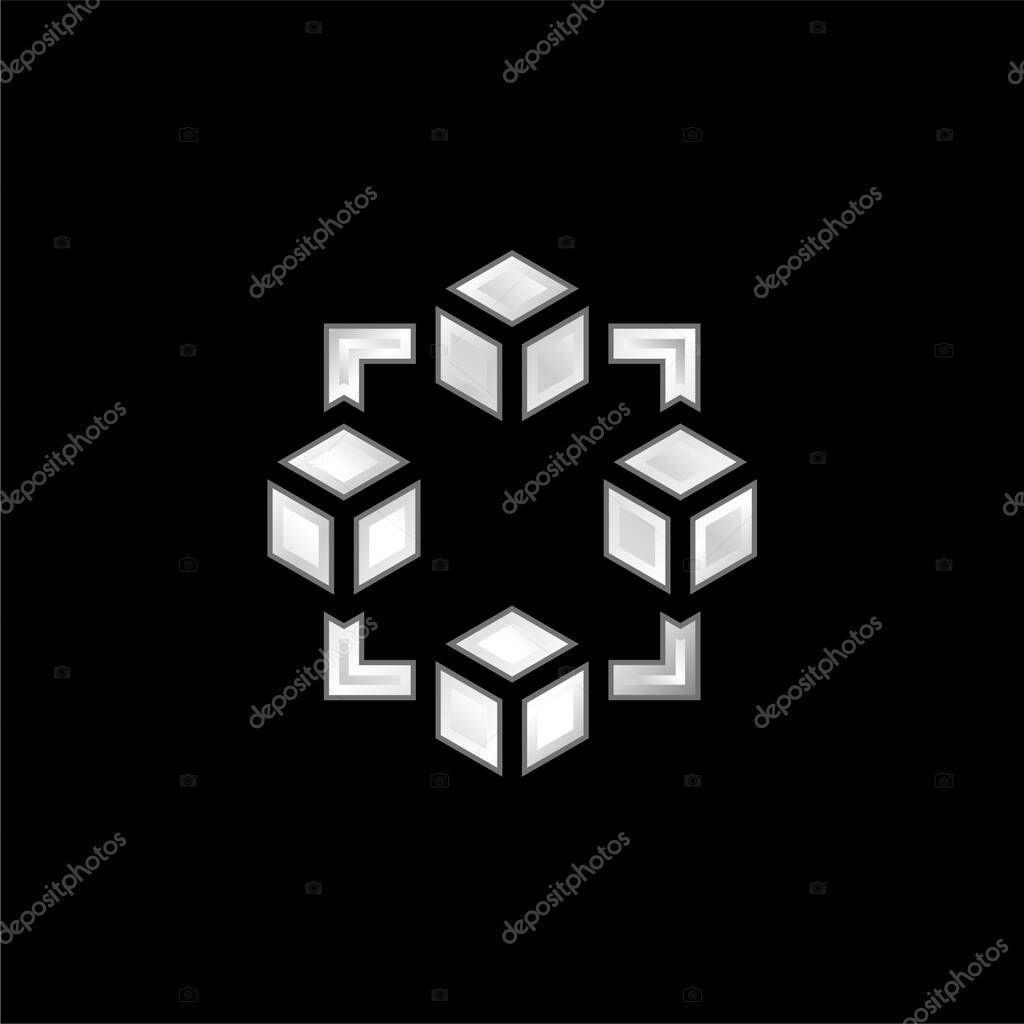 Blockchain silver plated metallic icon
