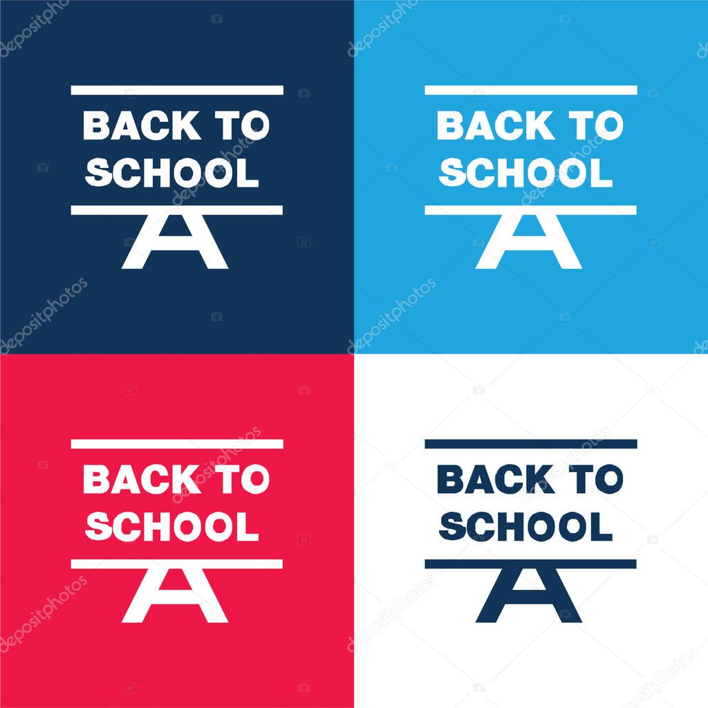 Back To School blue and red four color minimal icon set