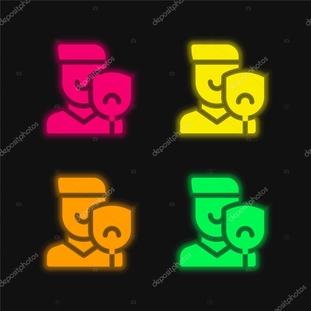 Acting four color glowing neon vector icon