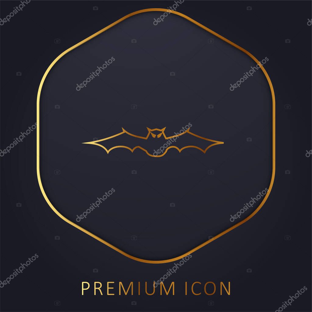 Bat With Extended Wings In Frontal View golden line premium logo or icon