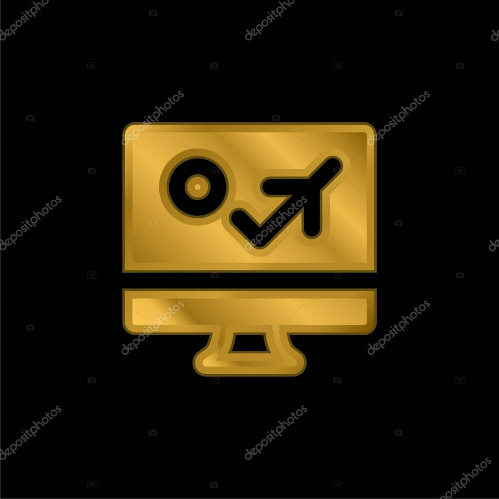 Booking gold plated metalic icon or logo vector