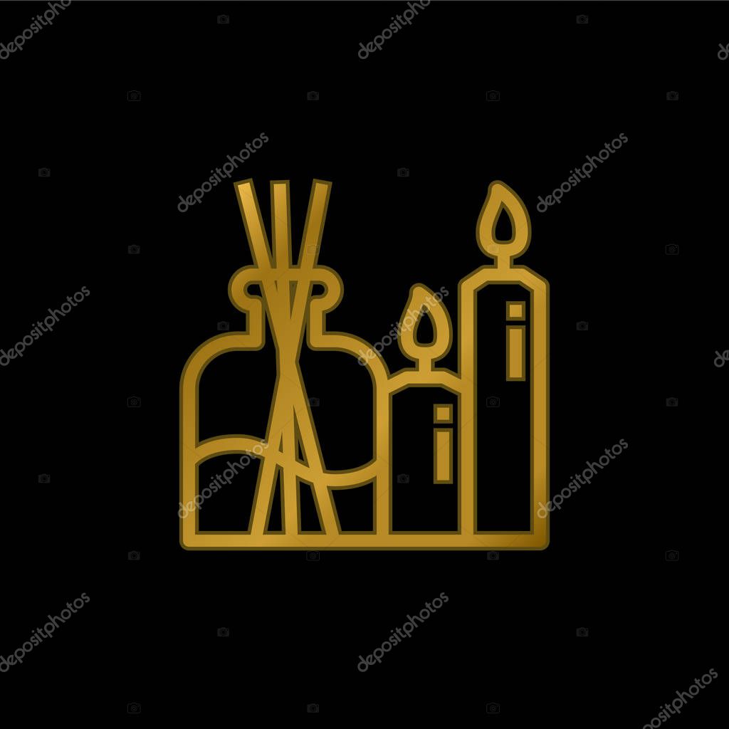 Aromatherapy gold plated metalic icon or logo vector