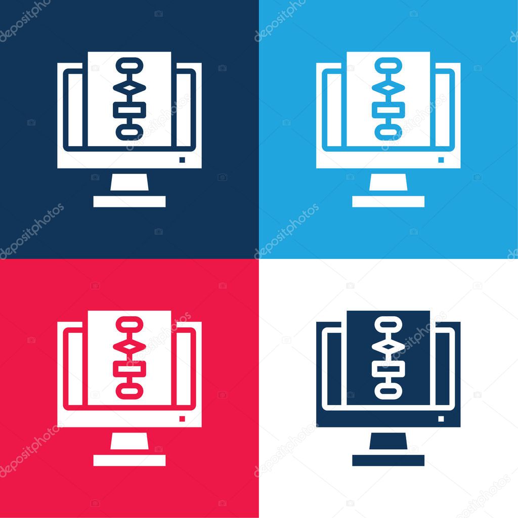 Algorithm blue and red four color minimal icon set