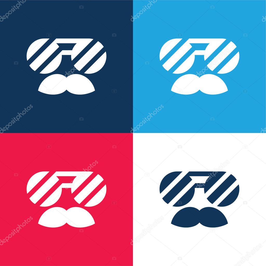 Beard blue and red four color minimal icon set