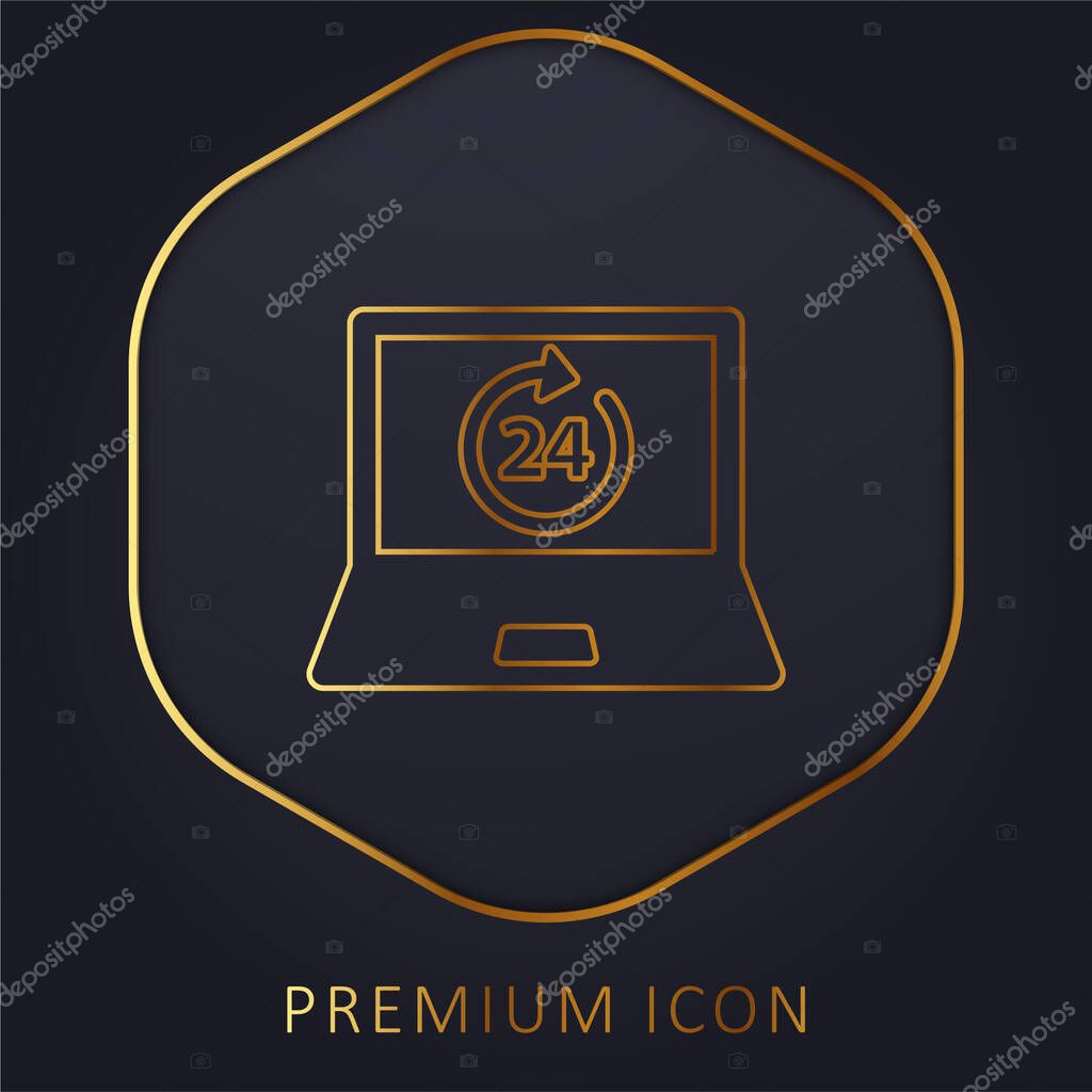 24 Hours On Laptop Screen golden line premium logo or icon