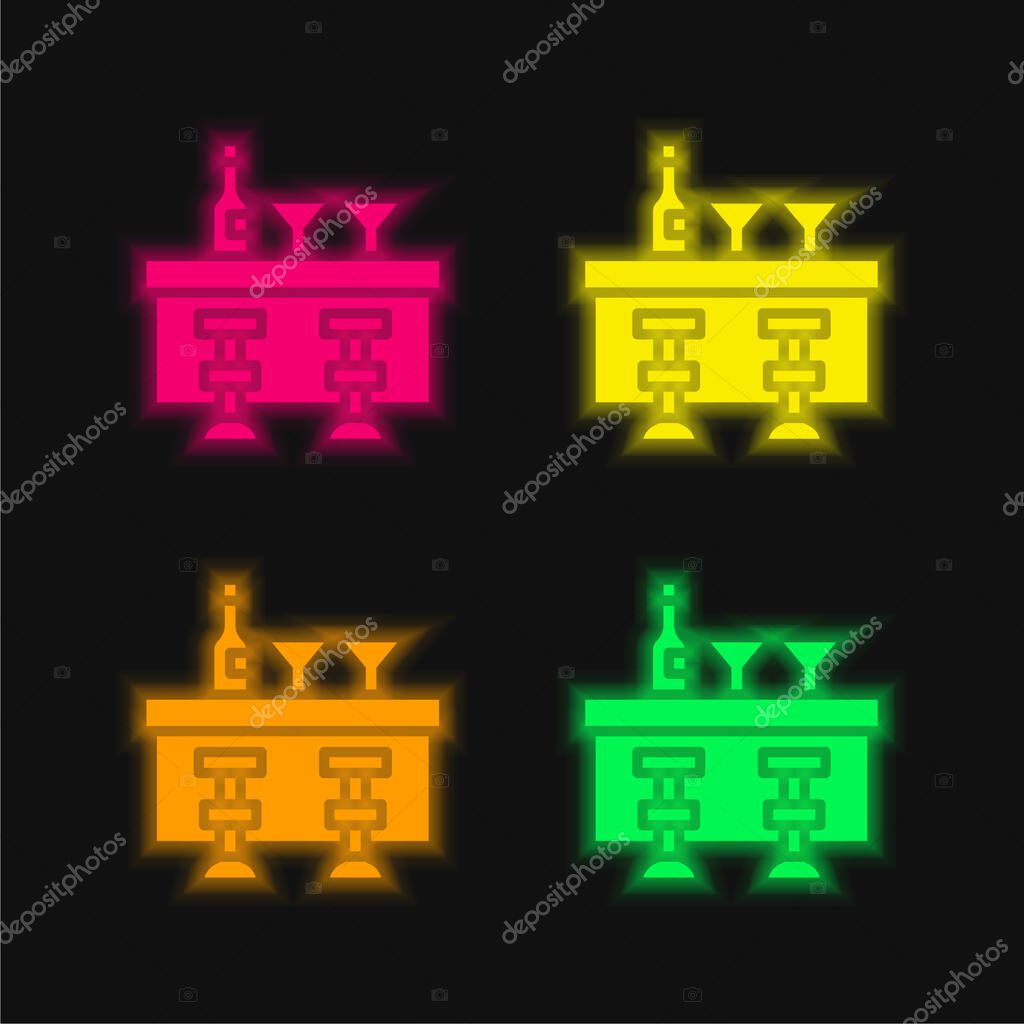 Bar Counter four color glowing neon vector icon