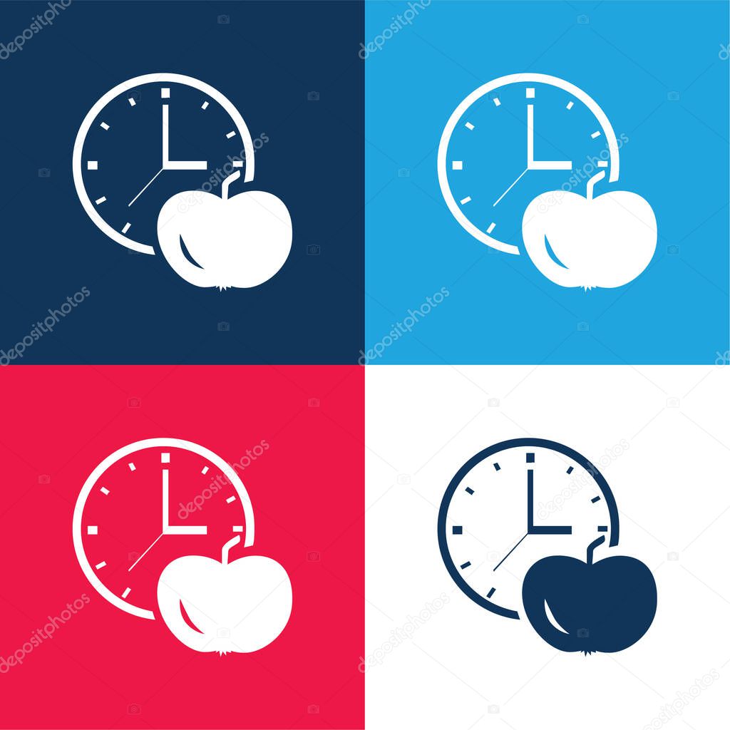 Apple And Clock blue and red four color minimal icon set