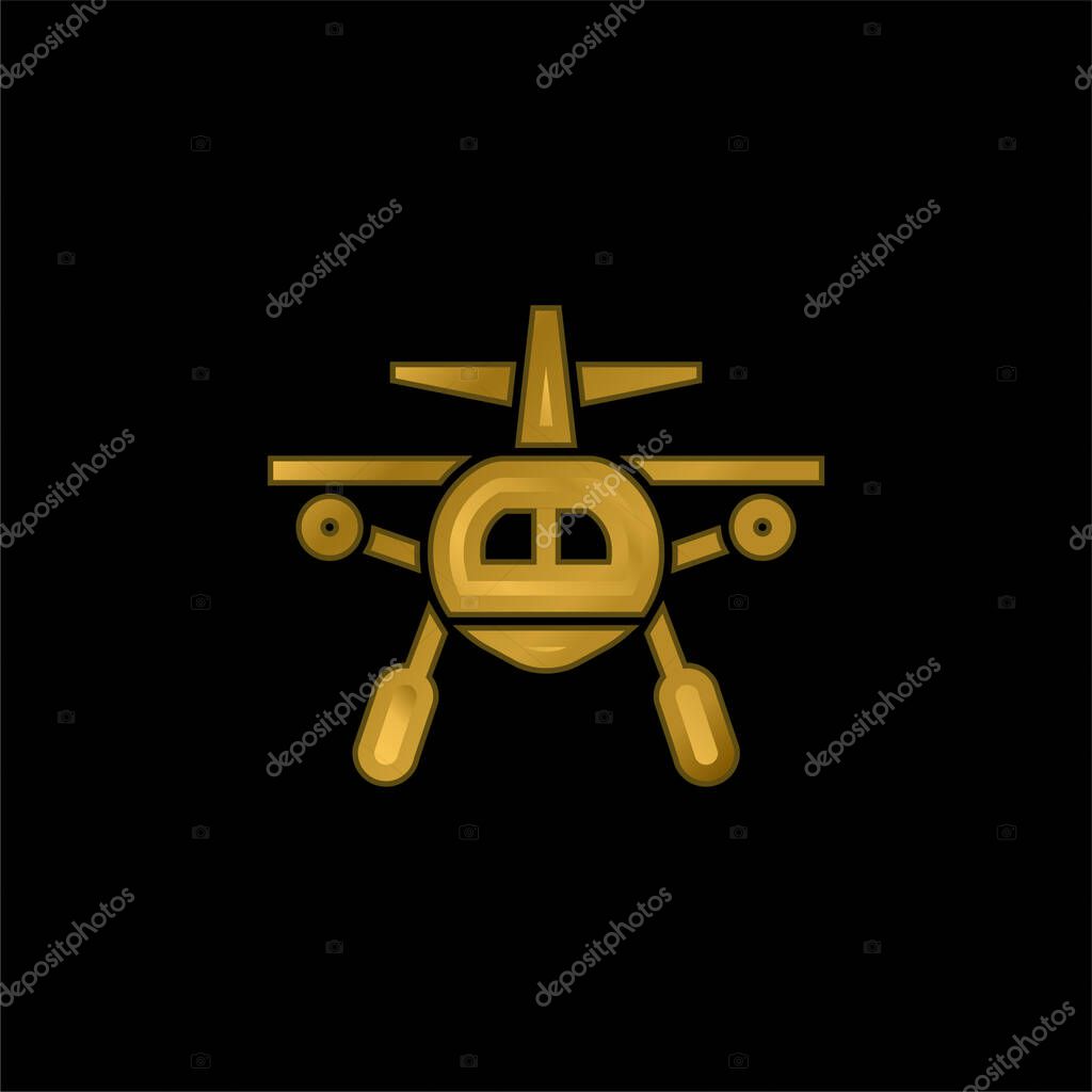 Aircraft gold plated metalic icon or logo vector