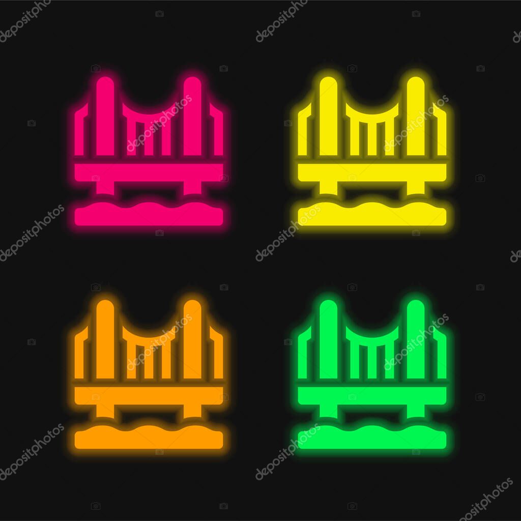 Bridge four color glowing neon vector icon