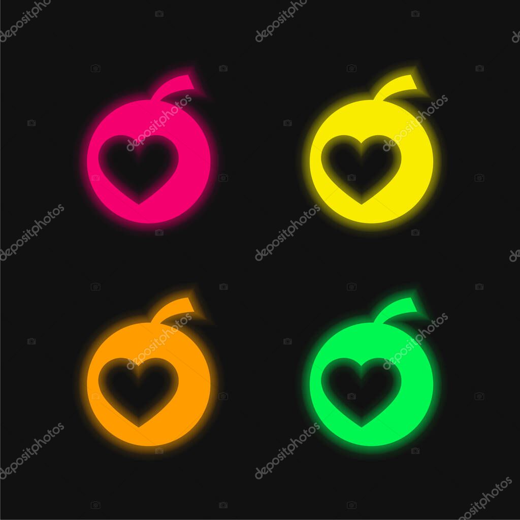 Apple four color glowing neon vector icon