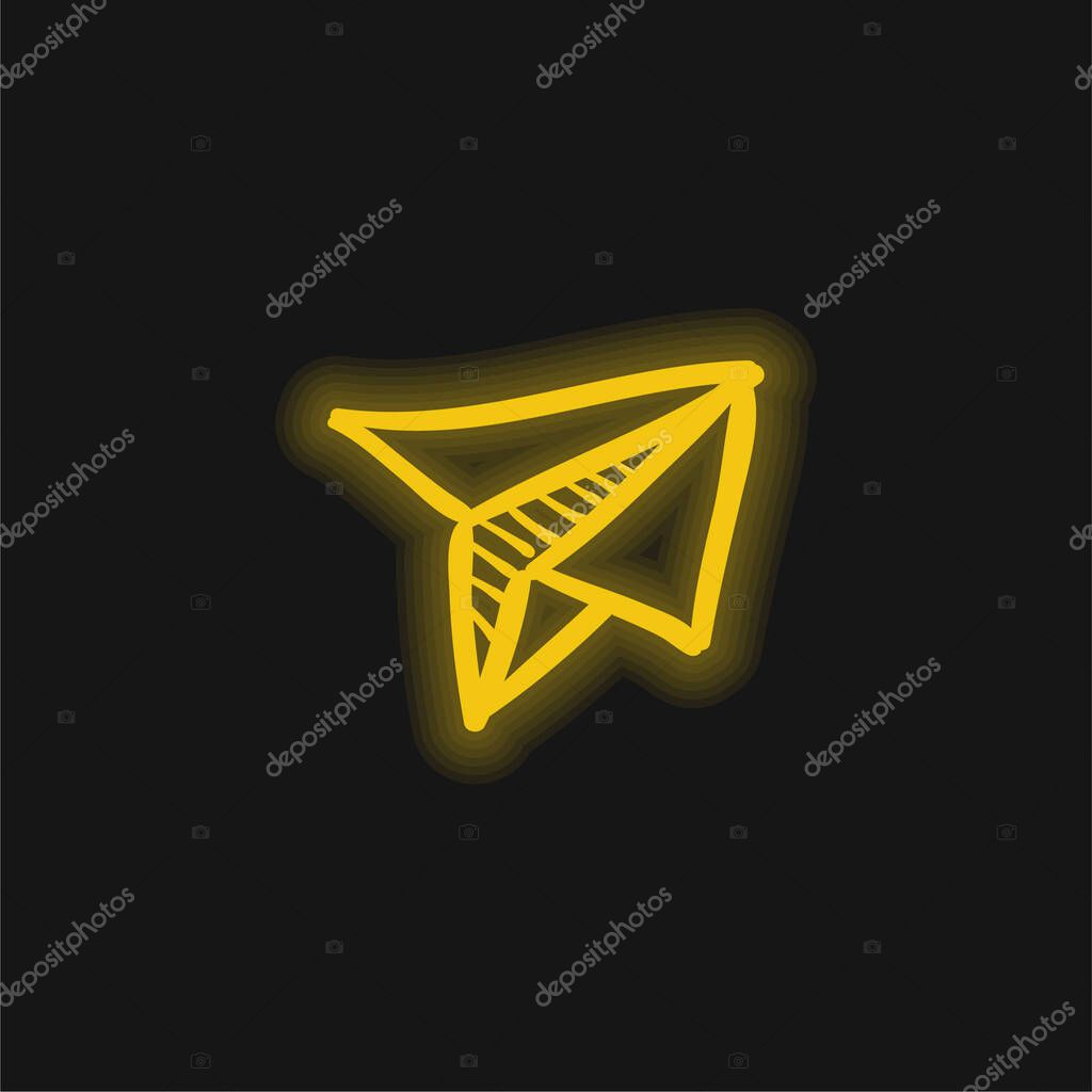 Airplane Toy Of Folded Paper yellow glowing neon icon