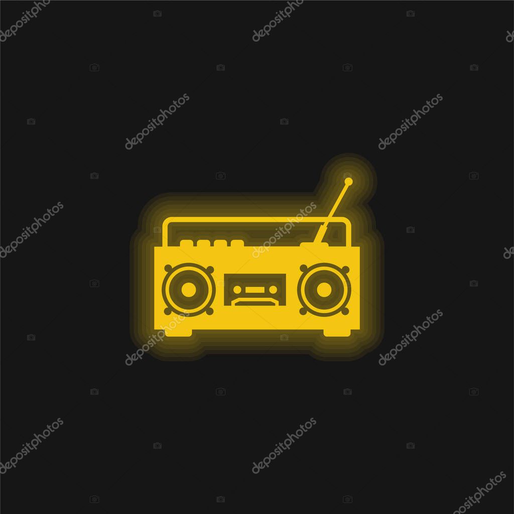 Boom Box Radio With Antenna yellow glowing neon icon