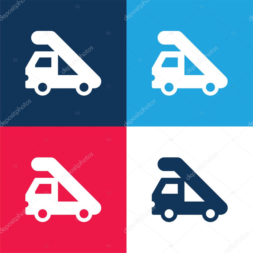 Airport Truck blue and red four color minimal icon set