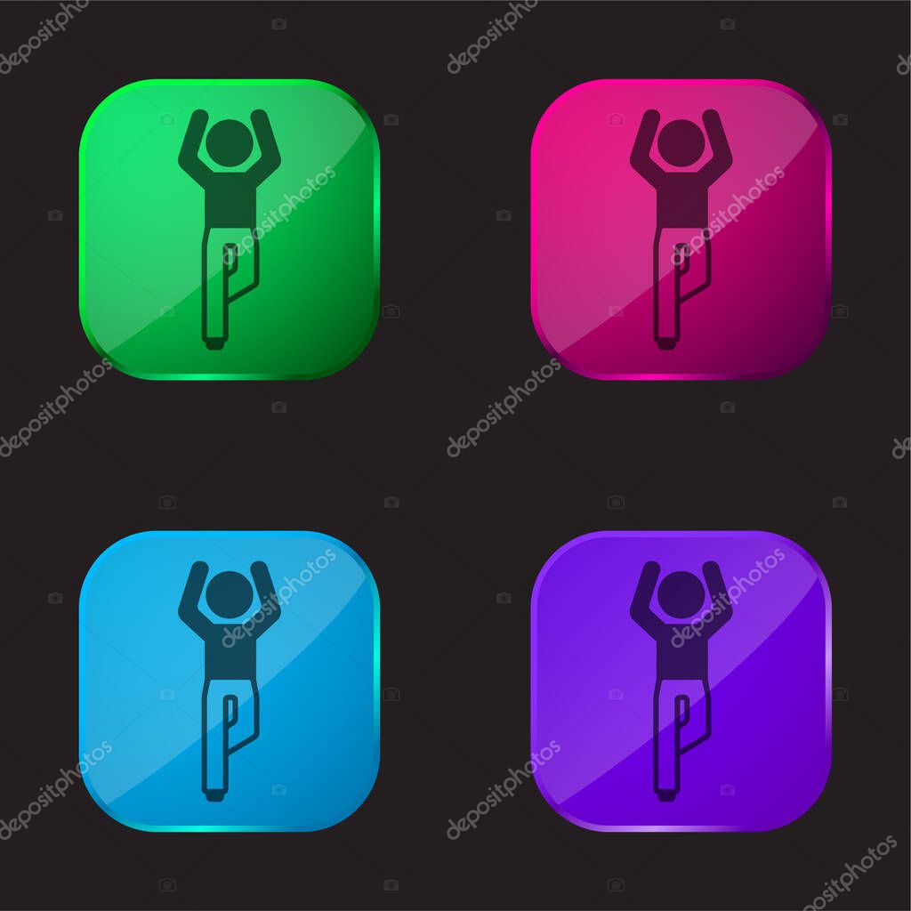 Boy Flexining Leg And With Arms Up four color glass button icon