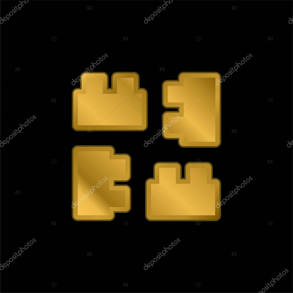 Blocks gold plated metalic icon or logo vector