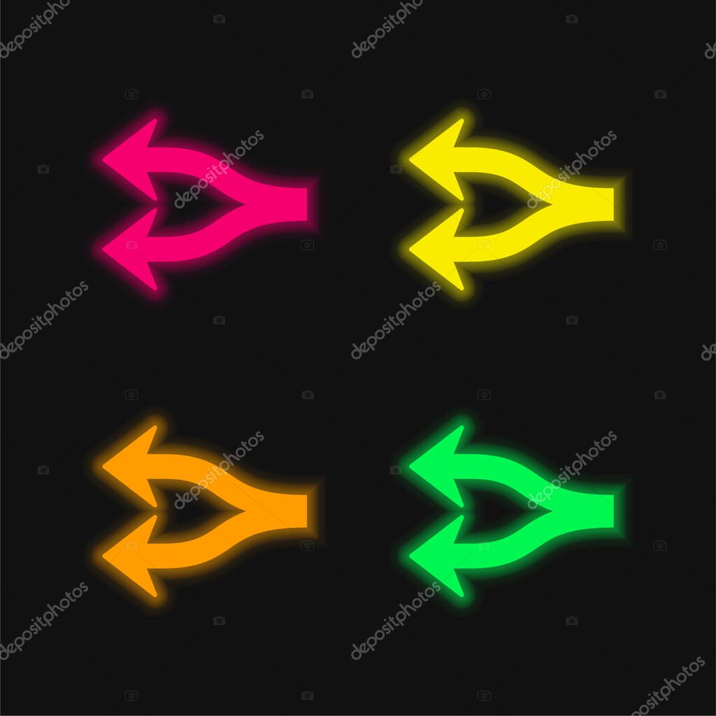 Arrow Fork four color glowing neon vector icon