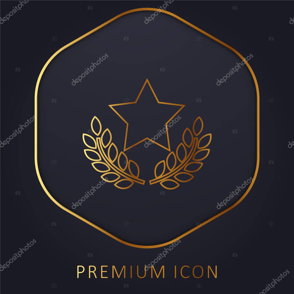 Award Star With Olive Branches golden line premium logo or icon