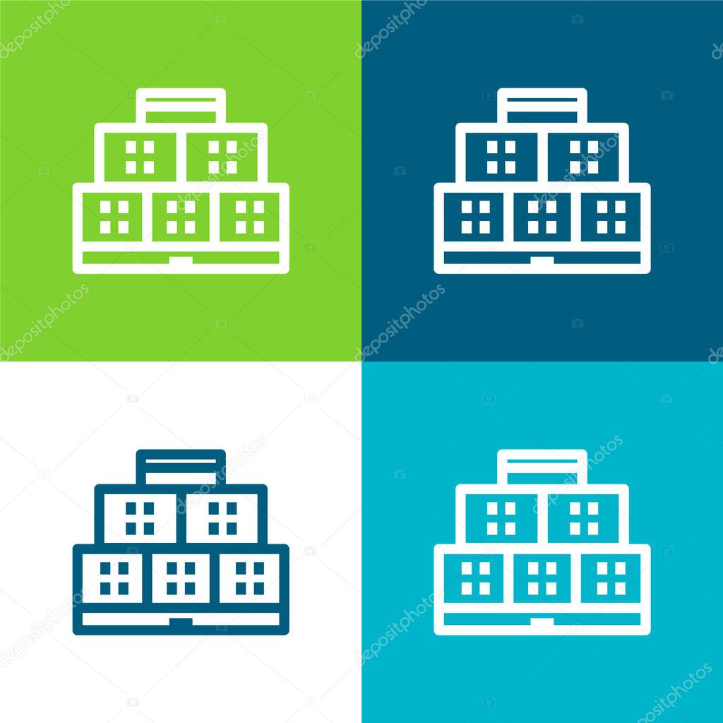 Apparment Block Flat four color minimal icon set