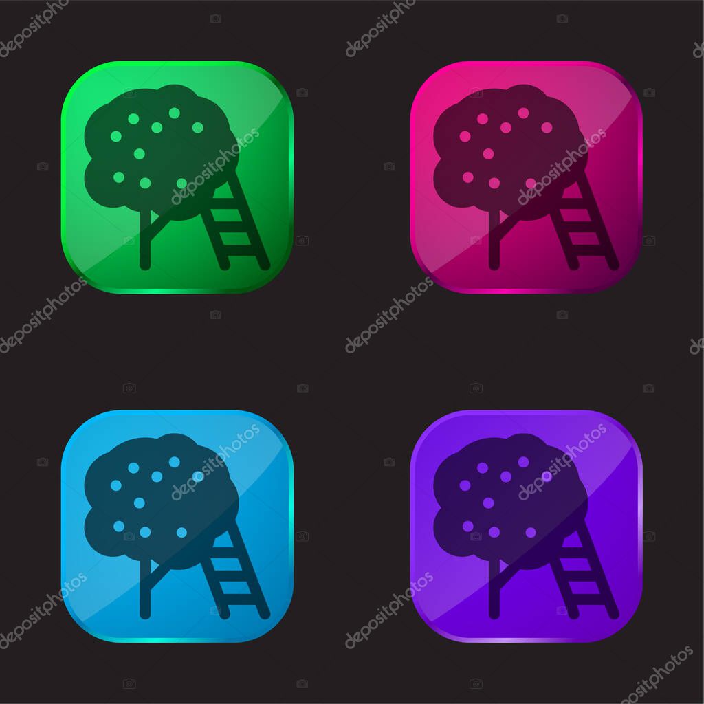 Apple Tree four color glass button icon