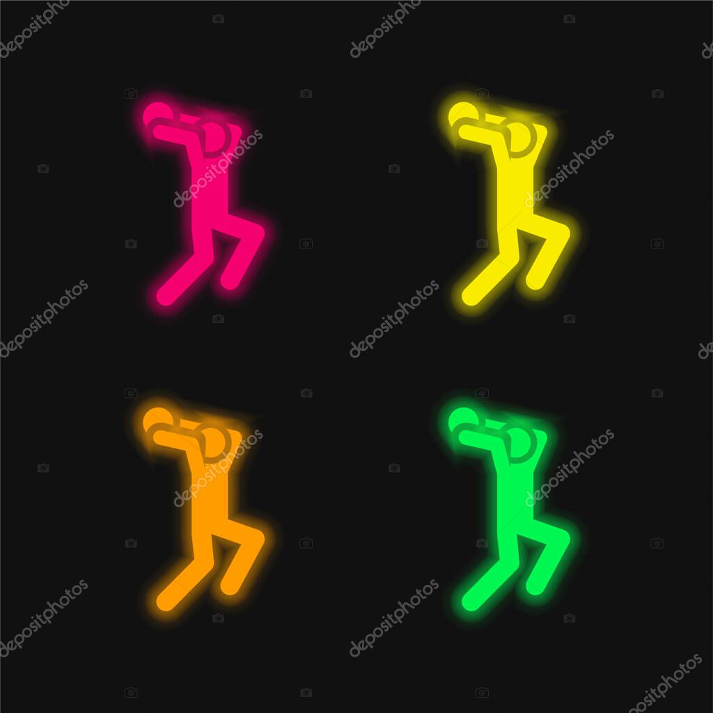Basketball Player four color glowing neon vector icon