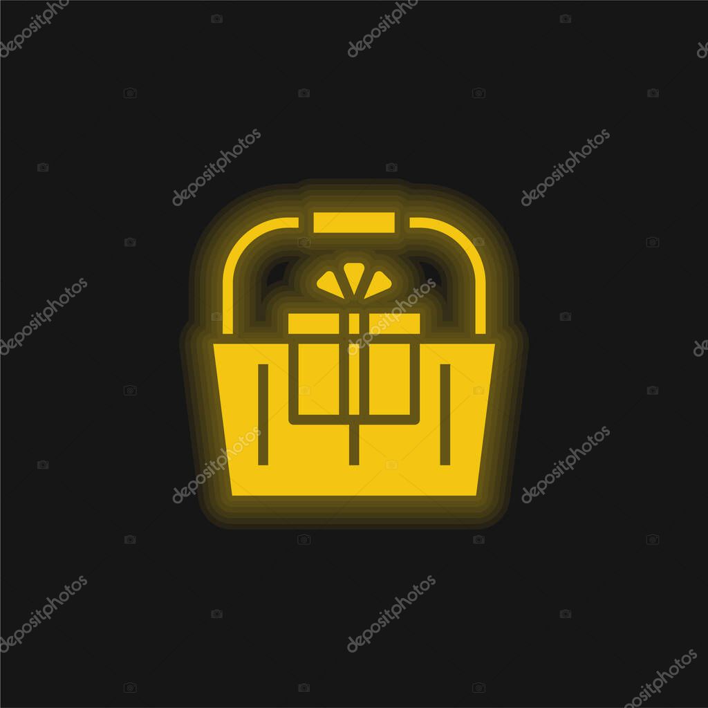 Basket yellow glowing neon icon