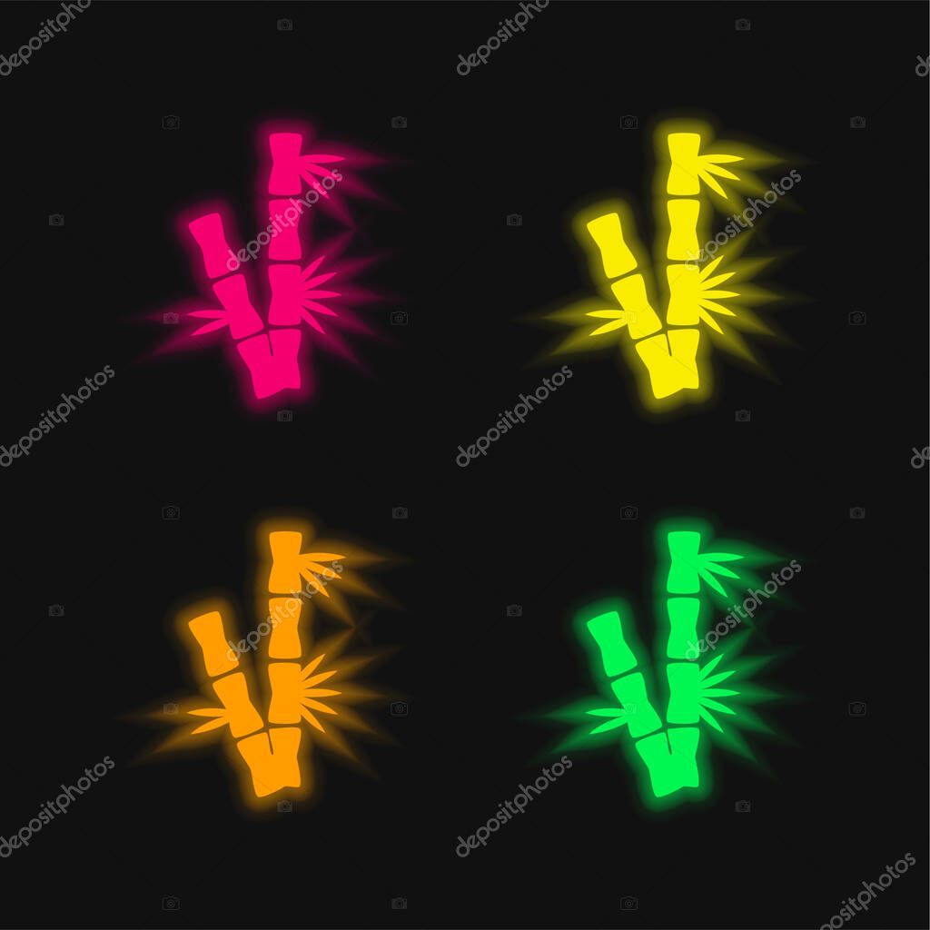 Bamboo Branches four color glowing neon vector icon