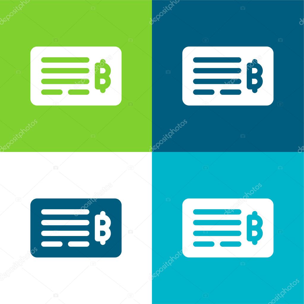 Bank Check Flat four color minimal icon set