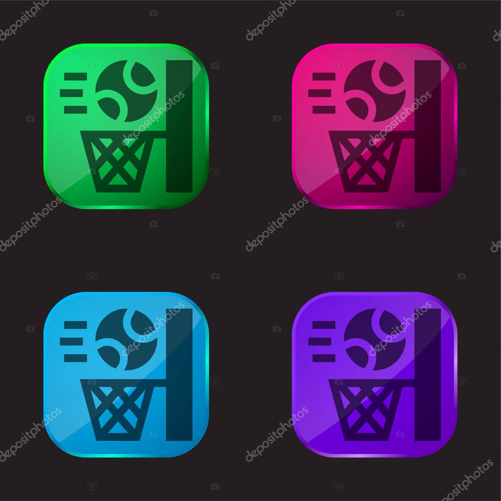 Basketball four color glass button icon