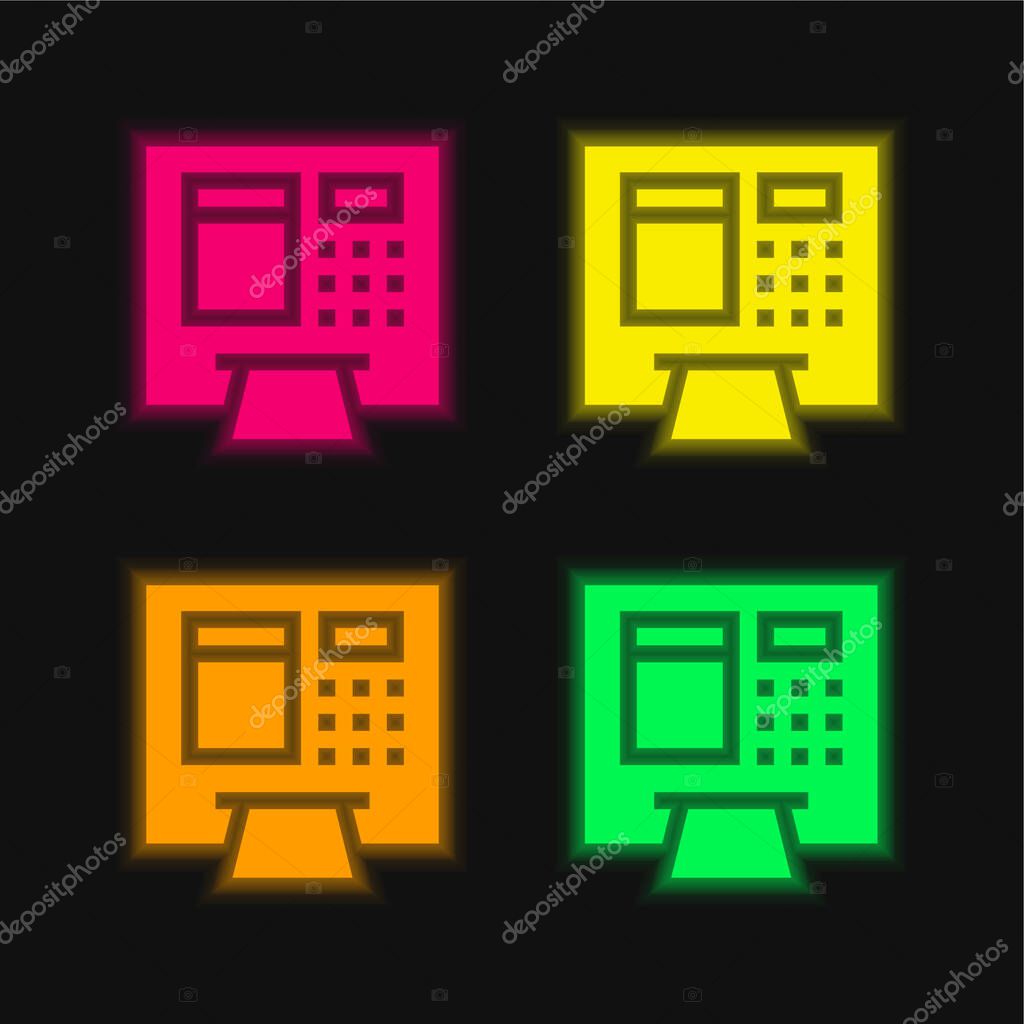 Atm four color glowing neon vector icon