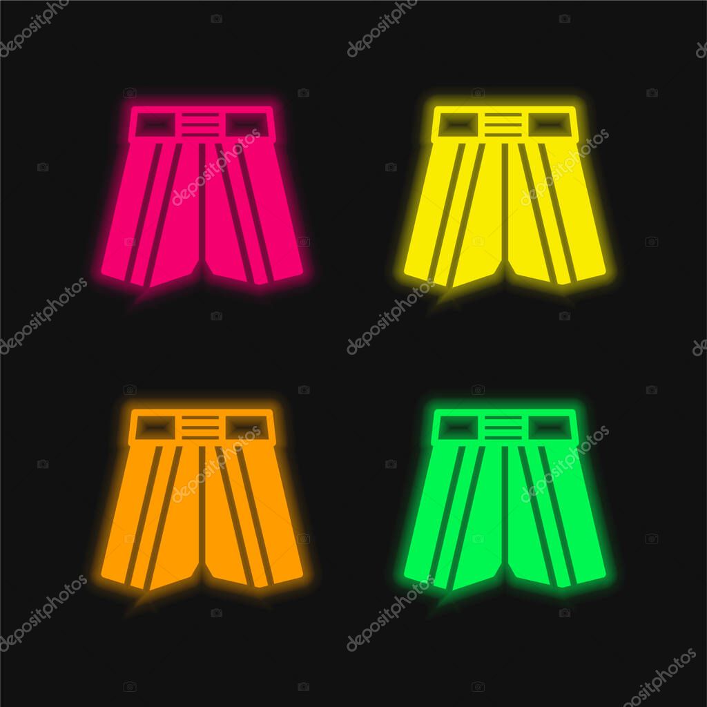 Boxing Shorts four color glowing neon vector icon