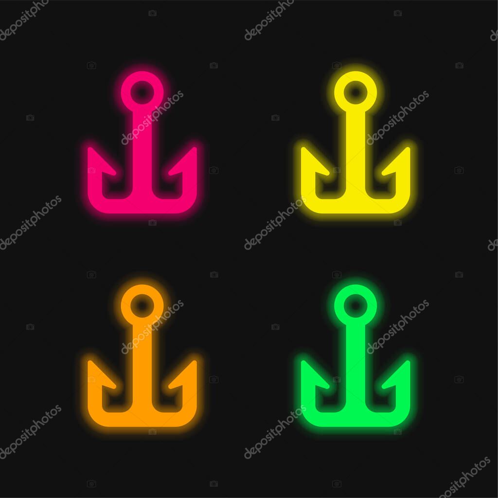 Anchor four color glowing neon vector icon