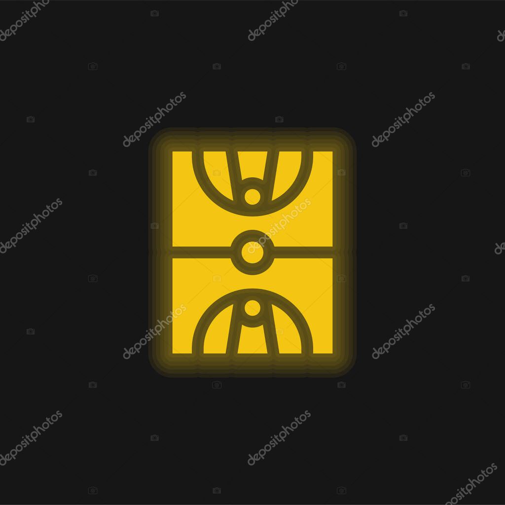 Basketball Court yellow glowing neon icon