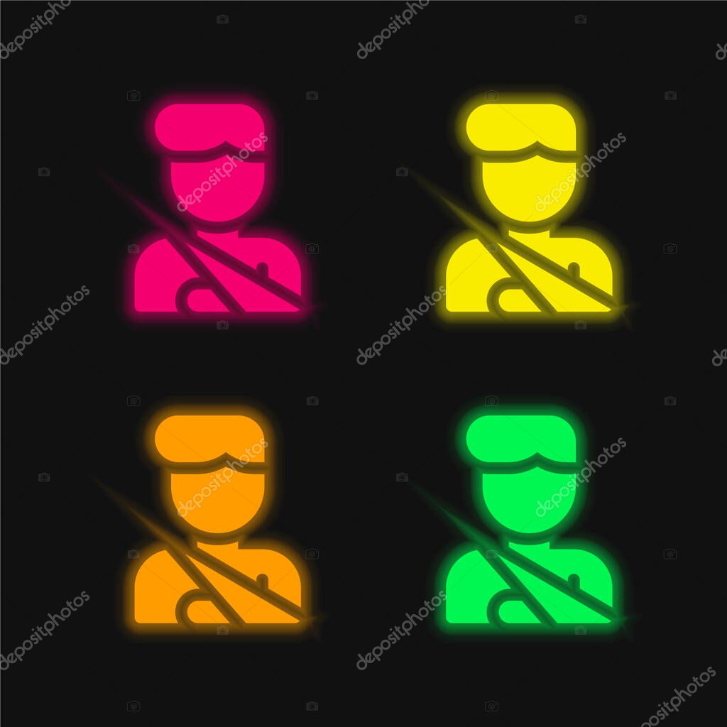 Accident four color glowing neon vector icon