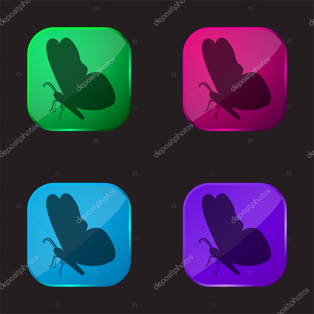 Black Butterfly Shape From Side View four color glass button icon