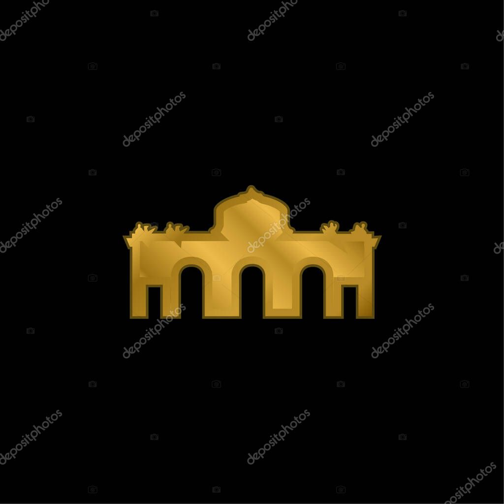 Alcala Gate Spain gold plated metalic icon or logo vector