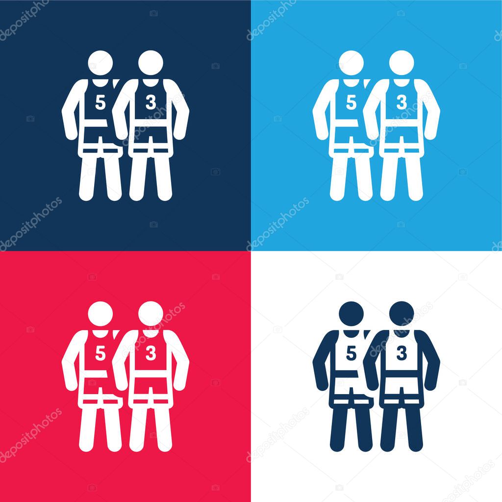 Basketball Player blue and red four color minimal icon set