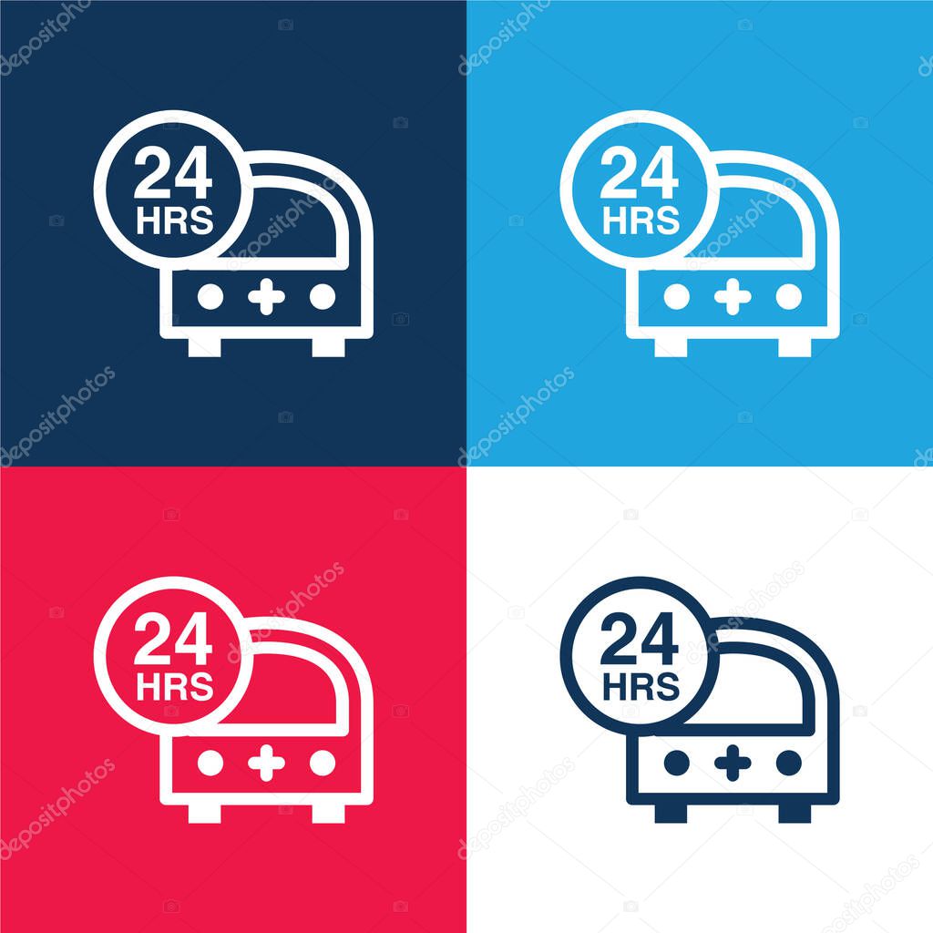 24 Hours Emergency Ambulance blue and red four color minimal icon set