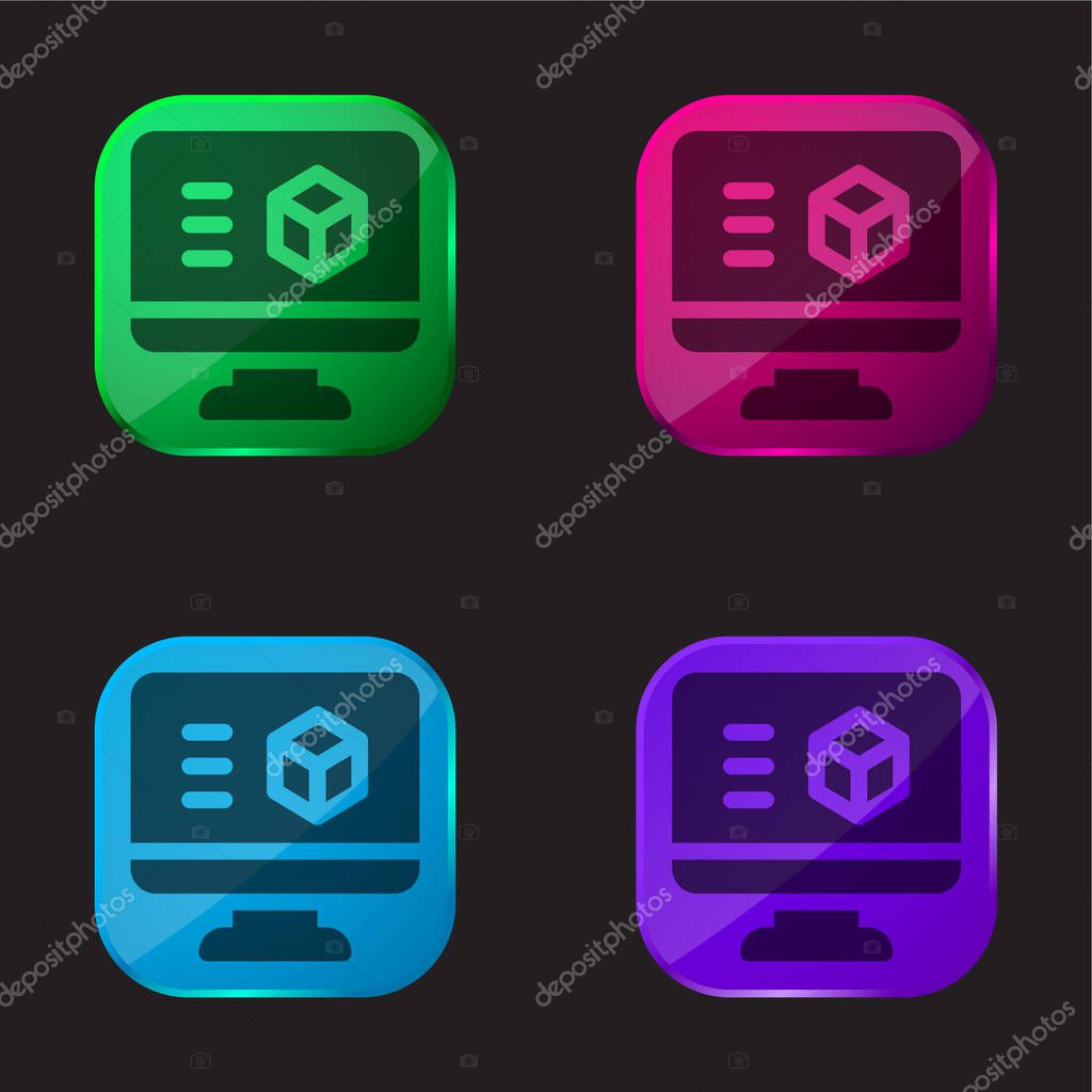 3d Printing Software four color glass button icon