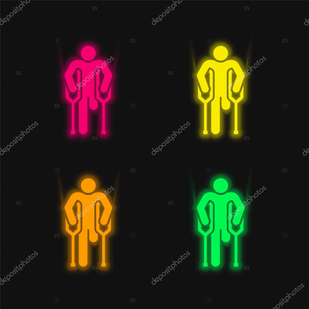Amputee four color glowing neon vector icon