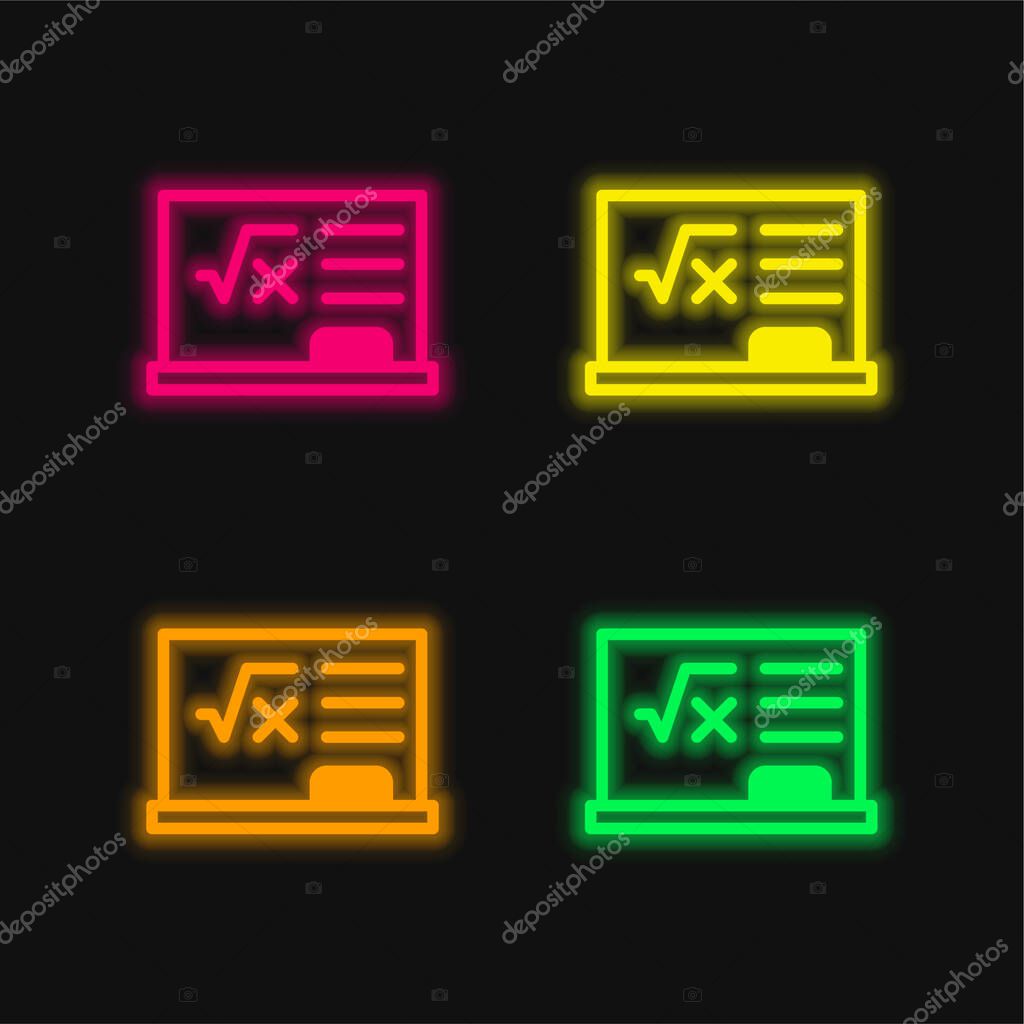 Blackboard four color glowing neon vector icon
