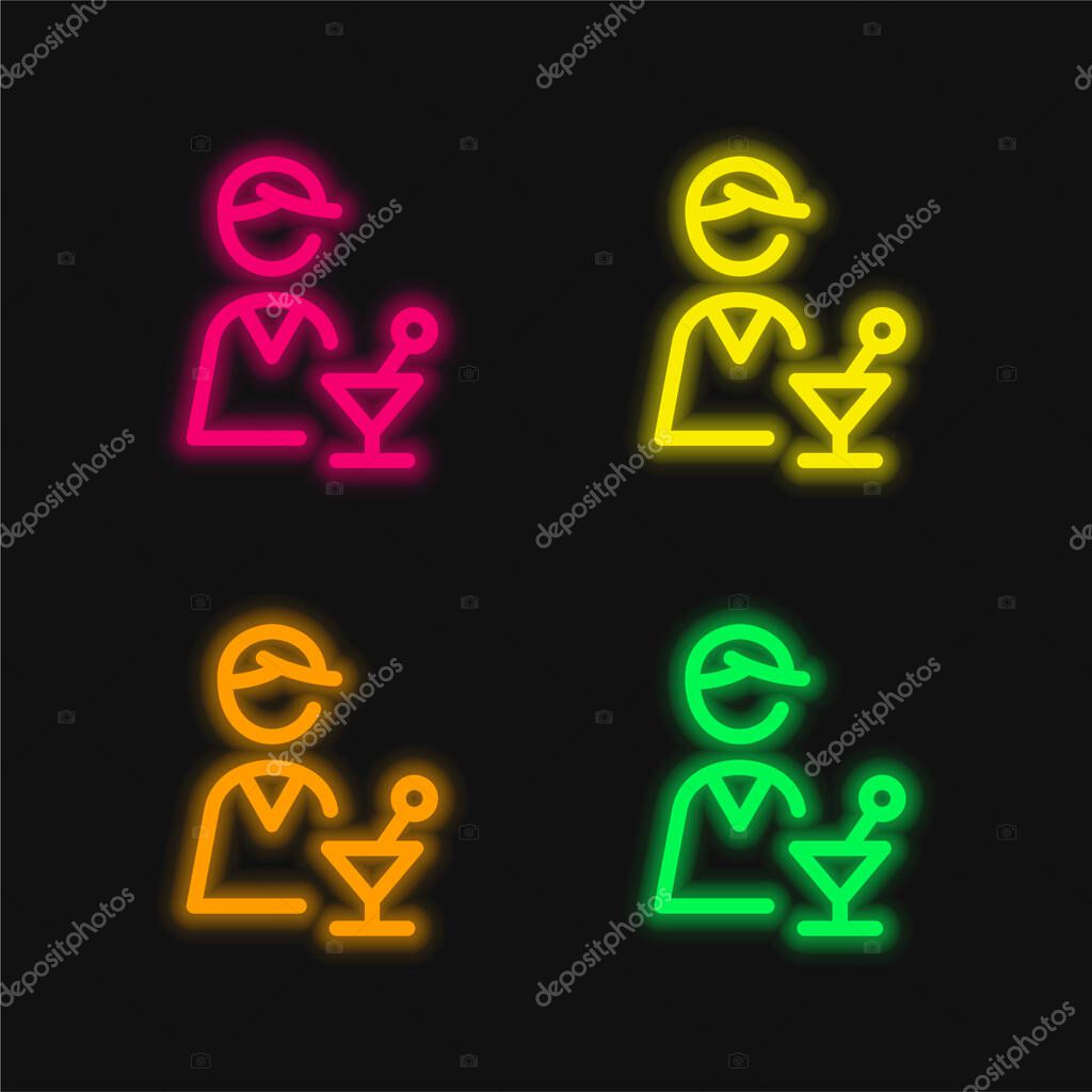 Bartender four color glowing neon vector icon